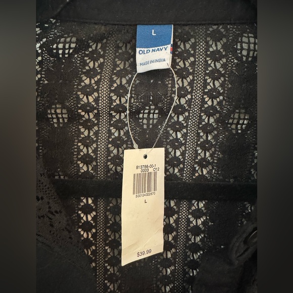 Old Navy Crochet Knit Button Up Black Womens's L Long Sleeve Collared NEW - Picture 5 of 6